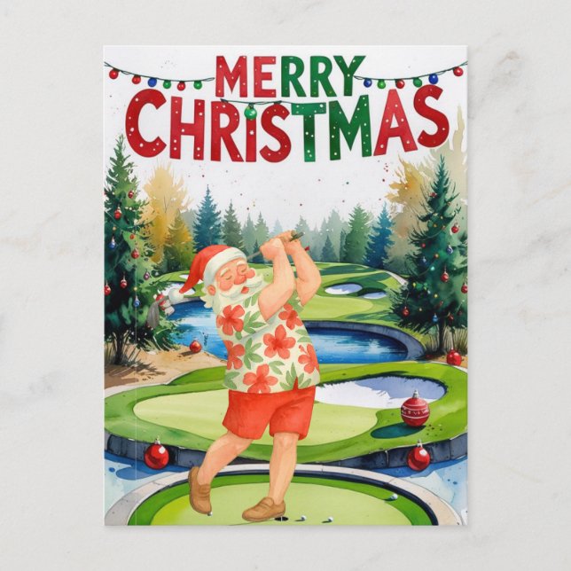 Golf Frohe Weihnachten Santa Golfer Strand Thema (Vorderseite)