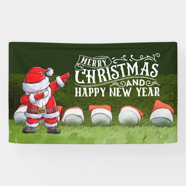 Golf Frohe Weihnachten Weihnachtsmann auf grün lus Banner (Horizontal)
