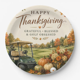 Golf Frohes Erntedankfest mit herbstlichem Golfen Pappteller