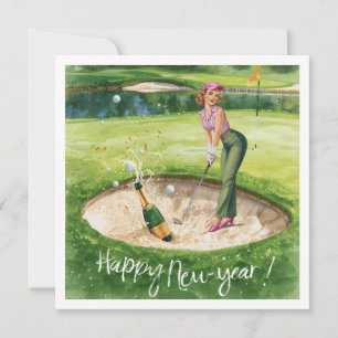 Golf Frohes neues Jahr aus Bunker von Golferin Feiertagskarte