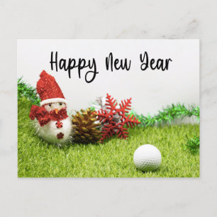 Golf Frohes neues Jahr mit Schneemann-Golfer-Feier Feiertagspostkarte