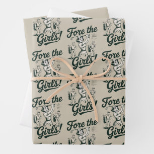 Golf für die Mädchen Süß Lustig Golfspielende Dame Geschenkpapier Set
