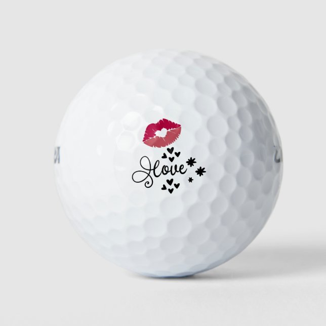 Golf für Liebhaber mit Küssen Rote Lippen Valentin Golfball (Vorderseite)