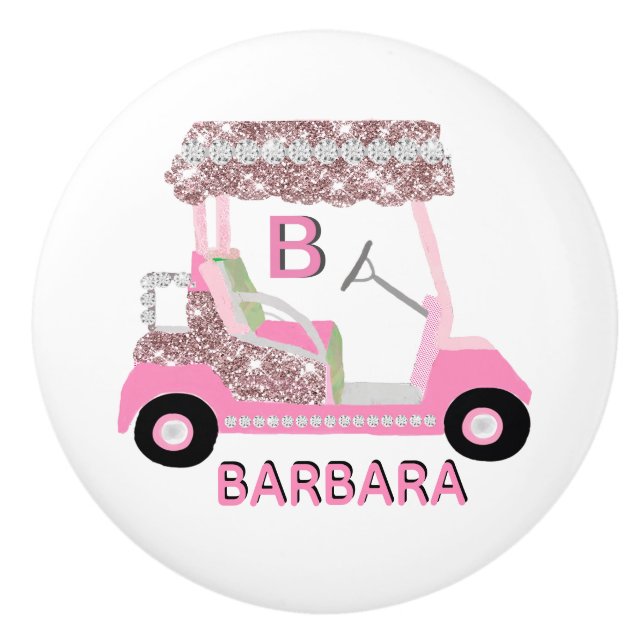 Golf Gal Fun Glitz Glam Rose Goldener Jahrgang Keramikknauf (Vorderseite)