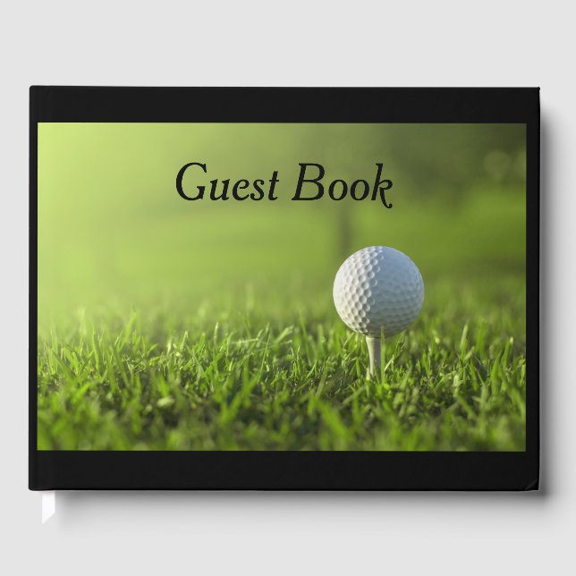 Golf Gästebuch mit Golf Ball auf Tee auf Grün (Vorderseite)