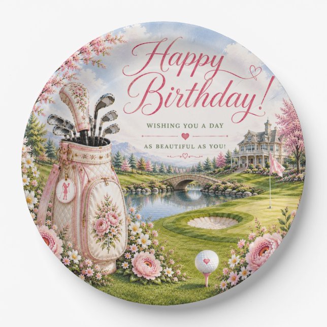 Golf-Geburtstag für Golferin  Pappteller (Vorderseite)