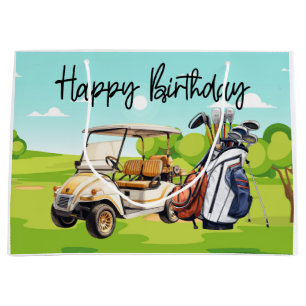 Golf Geburtstag mit Golfwagen Aquarell Große Geschenktüte