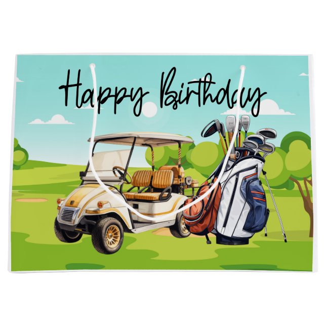 Golf Geburtstag mit Golfwagen Aquarell Große Geschenktüte (Vorderseite)