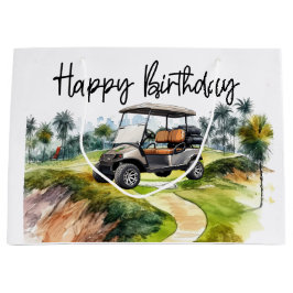 Golf Geburtstag mit Golfwagen Aquarell Große Geschenktüte