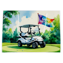 Golf Geburtstag mit Golfwagen Aquarell Große Geschenktüte