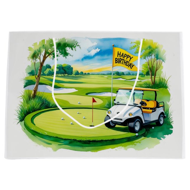 Golf Geburtstag mit Golfwagen Aquarell Große Geschenktüte (Vorderseite)