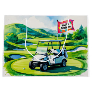 Golf Geburtstag mit Golfwagen Aquarell Große Geschenktüte
