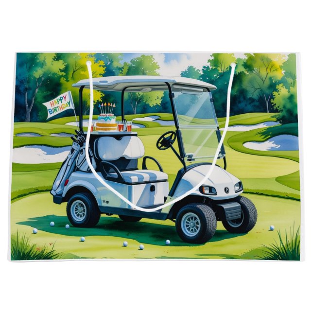Golf Geburtstag mit Golfwagen Aquarell Große Geschenktüte (Vorderseite)