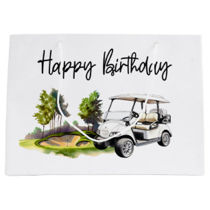 Golf Geburtstag mit Golfwagen Aquarell Große Geschenktüte