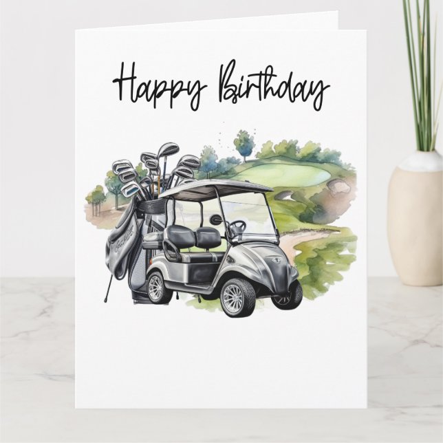 Golf Geburtstag mit Golfwagen Aquarell Karte (Vorderseite)