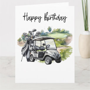 Golf Geburtstag mit Golfwagen Aquarell Karte