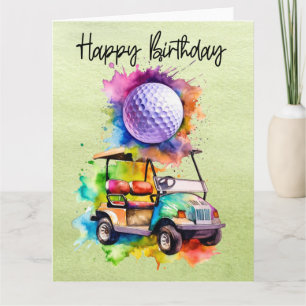 Golf Geburtstag mit Golfwagen Aquarell Karte