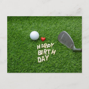 Golf-Geburtstag mit Liebe und Golfball & Sand-Wedg Postkarte