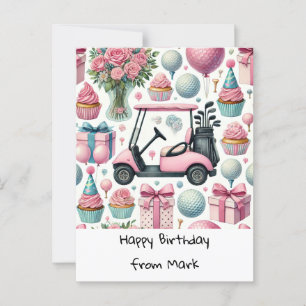 GOLF Geburtstag ROSA Thema für Golferin Postkarte