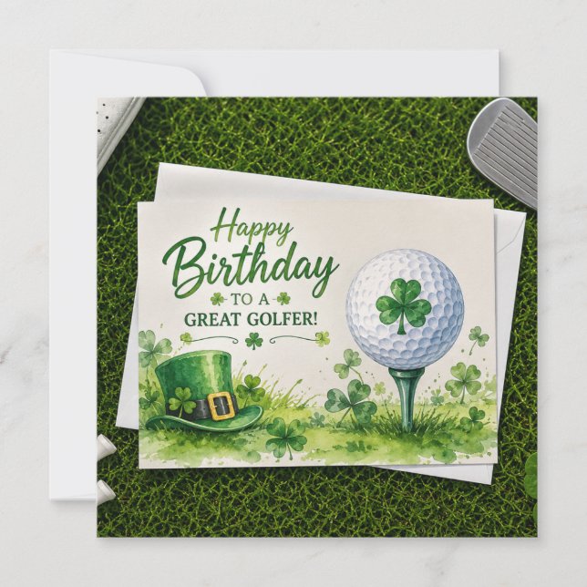 Golf-Geburtstag zum St. Patrick's Day  Karte (Vorderseite)