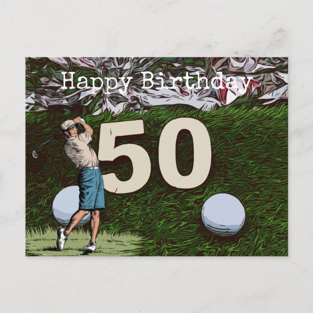 Golf-Geburtstagskarte mit Golfball Postkarte (Vorderseite)