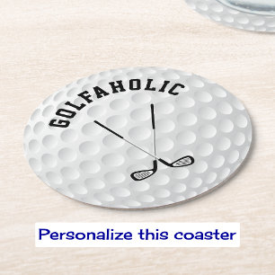 Golf gekreuzte Schläger benutzerdefinierter Text G Runder Pappuntersetzer