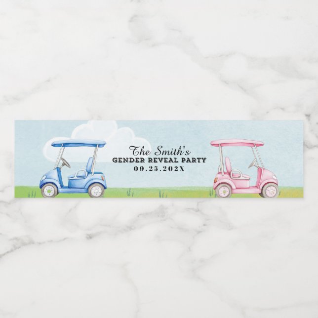 Golf Gender Reveal Water Flasche Etikett (Einzelnes Label)