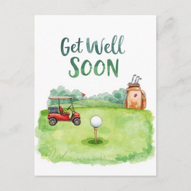 Golf Get Well-bald Card - Aquarellgolfplatz Postkarte (Vorderseite)