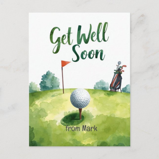 Golf Get Well-bald Card - Aquarellgolfplatz Postkarte (Vorderseite)