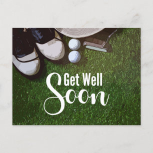 Golf Get Well Beon mit Golfball auf Grün Postkarte