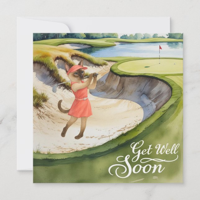 Golf Get Well Well Balon Card für Katzenliebhaber Karte (Vorderseite)