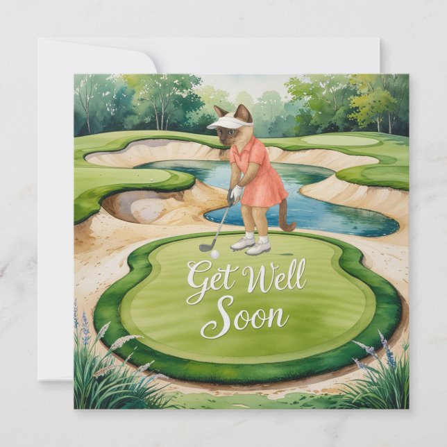 Golf Get Well Well Balon Card für Katzenliebhaber Karte (Vorderseite)