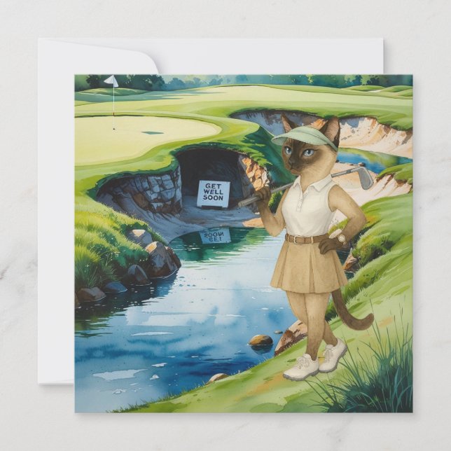 Golf Get Well Well Balon Card für Katzenliebhaber Karte (Vorderseite)