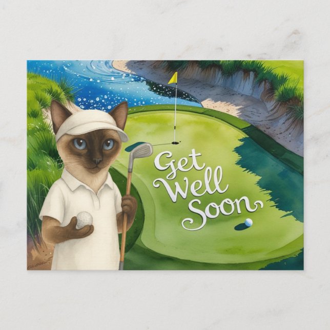 Golf Get Well Well Balon Card für Katzenliebhaber Postkarte (Vorderseite)