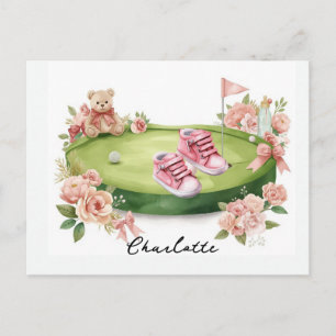 Golf Girl Baby Shower mit rosa Teddybär Postkarte