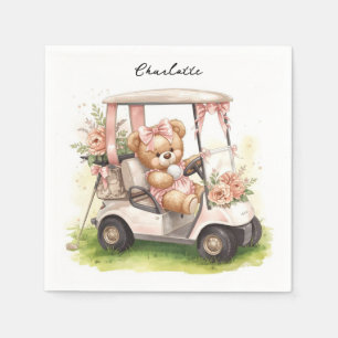 Golf Girl Baby Shower mit Teddybär auf Golfcart Serviette