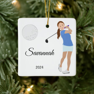 Golf Girl Brown Hair Keramikornament