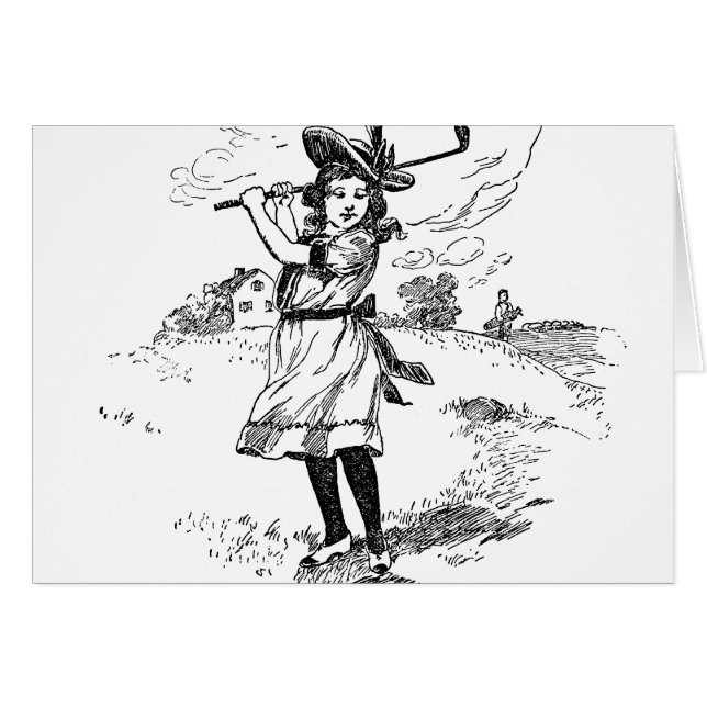 Golf Girl Golfspielen Vintage Kunst (Vorderseite (Horizontal))