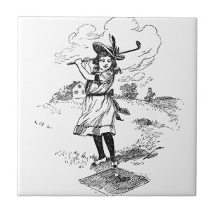 Golf Girl Golfspielen Vintage Kunst Fliese