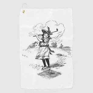 Golf Girl Golfspielen Vintage Kunst Golfhandtuch