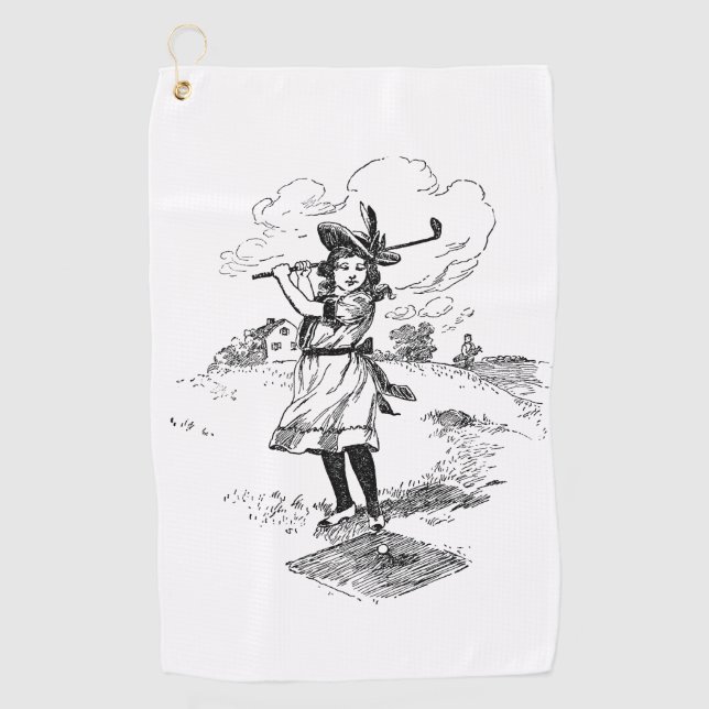 Golf Girl Golfspielen Vintage Kunst Golfhandtuch (Vorderseite)