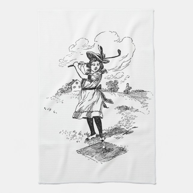 Golf Girl Golfspielen Vintage Kunst Handtuch (Vertikal)