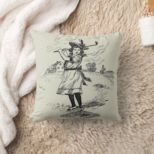 Golf Girl Golfspielen Vintage Kunst Kissen (Decke)
