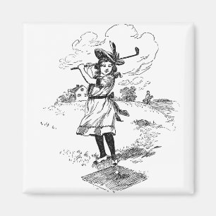Golf Girl Golfspielen Vintage Kunst Magnet