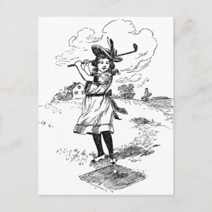 Golf Girl Golfspielen Vintage Kunst Postkarte