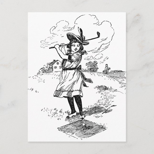 Golf Girl Golfspielen Vintage Kunst Postkarte (Vorderseite)