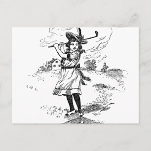 Golf Girl Golfspielen Vintage Kunst Postkarte