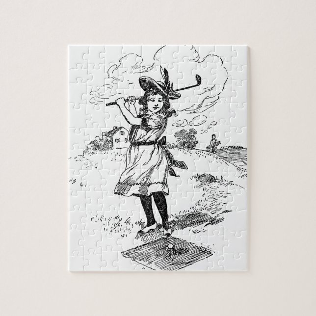 Golf Girl Golfspielen Vintage Kunst Puzzle (Vertikal)