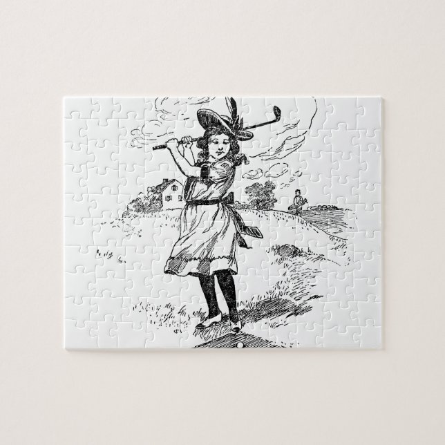 Golf Girl Golfspielen Vintage Kunst Puzzle (Horizontal)