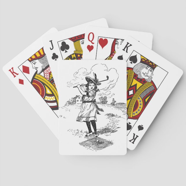Golf Girl Golfspielen Vintage Kunst Spielkarten (Rückseite)